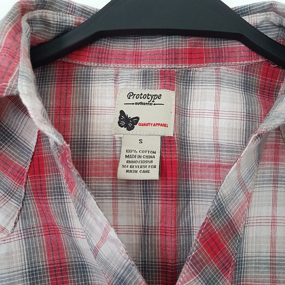 Prototype Red/Gray/White Plaid Collar Top - Size S - Picture 2 of 7